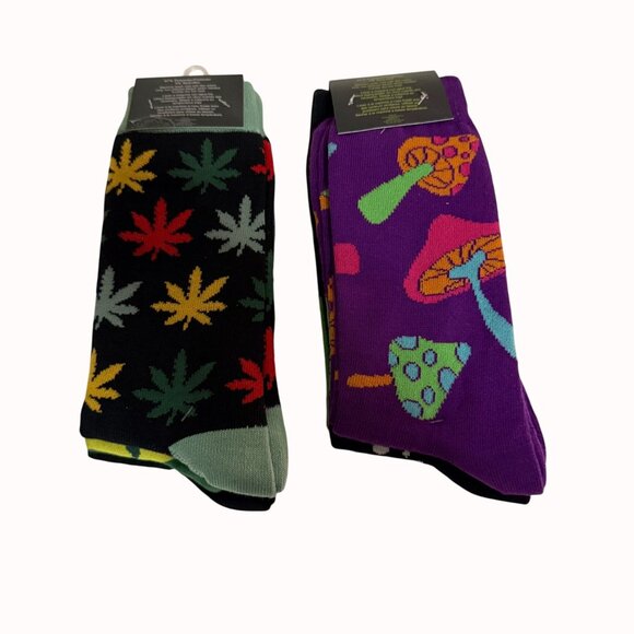 Psychedelic Mushroom Crew Socks Set of 6 Cannabis Leaf Design Unisex Funky Gift - Picture 10 of 10